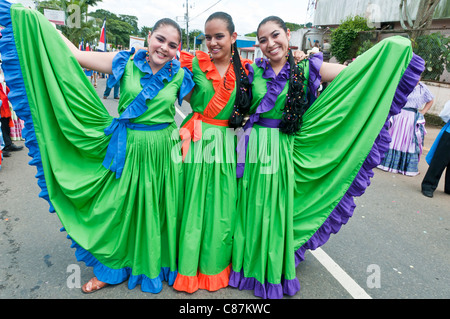 Costa Rican girls in Traditional dresses Independence day Central Valley Costa Rica Stock Photo