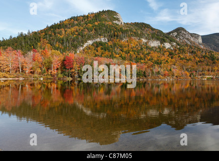 Fall foliage reflections on Echo Lake in Franconia Notch in the White Mountain National Forest, New Hampshire Stock Photo