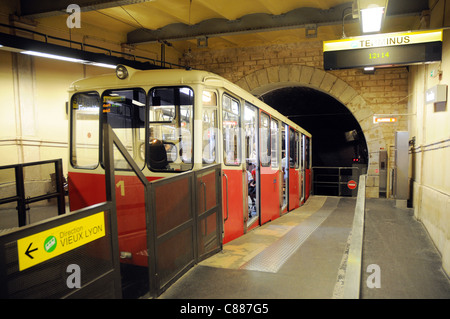 Vieux Lyon station of cable railway in Lyon city, France Stock Photo