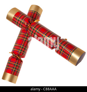 Two christmas crackers on a white isolated background Stock Photo