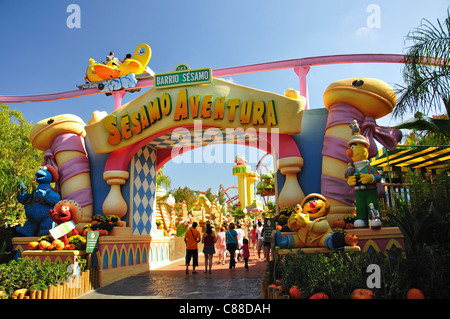 Entrance to SésamoAventura, PortAventura Theme Park, Salou, Costa Daurada, Province of Tarragona, Catalonia, Spain Stock Photo