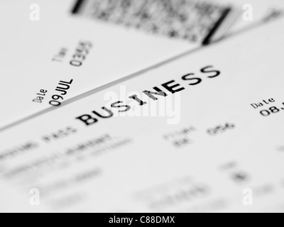 Close up of a business class ticket with shallow depth of field Stock Photo