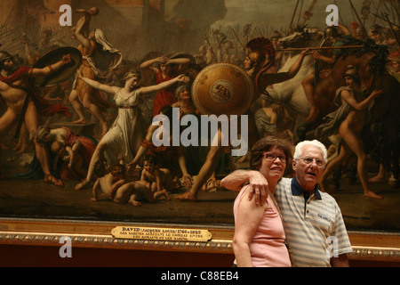 The Intervention of the Sabine Women by French painter Jacques-Louis David (1799) in the Louvre Museum in Paris, France. Stock Photo