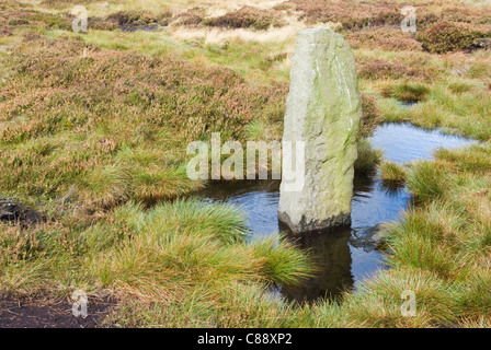 Old boundary stone on Haworth Moor Stock Photo