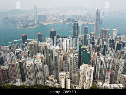 Panoramic View of Hong Kong Island Skyscrapers from Peak Walk and Victoria Peak Garden Hong Kong China Asia Stock Photo