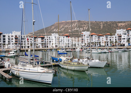 Marina Agadir with The Kasbah in The Background, Agadir, Morocco Stock Photo