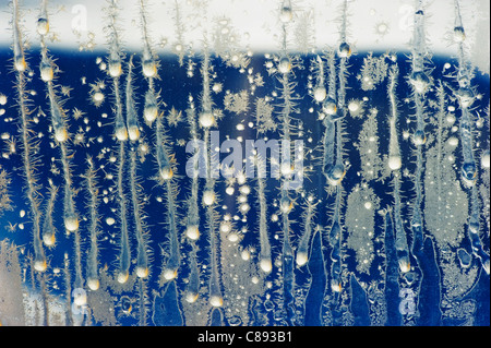 Frost on winter window at dawn, 40 below zero, Northwest Territories, Canada Stock Photo