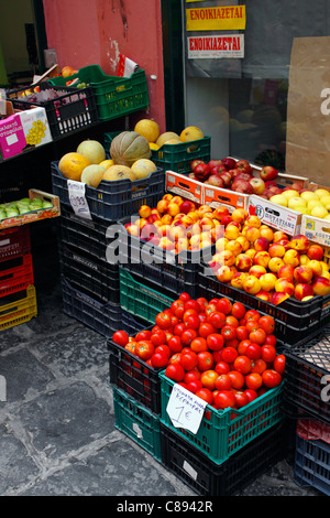 GREENGROCERS SHOP IN CORFU OLD TOWN. CORFU Stock Photo