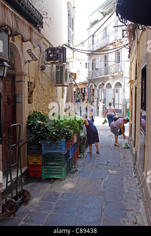 GREENGROCERS SHOP IN CORFU OLD TOWN. CORFU Stock Photo