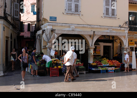 GREENGROCERS SHOP IN CORFU OLD TOWN. CORFU Stock Photo