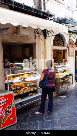 GREEK BAKERY IN THE CENTRE OF CORFU OLD TOWN. Stock Photo