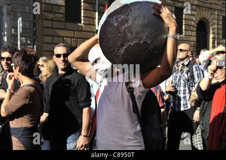 Indignants Protest in Rome turns violent Stock Photo