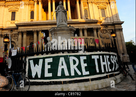 Occupy London Stock Exchange OLX is part of a global movement against corporate greed in the face of bank bailouts, unemployment, inequality and austerity measures. City of London, UK. 15th October 2011. Photo: Graham M. Lawrence Stock Photo