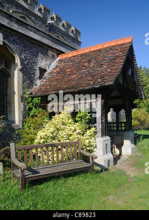 The porch of the Church of St. Mary, in King's Walden, Hertfordshire, England Stock Photo