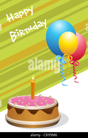 Greeting card with cake and balloons vector illustration Stock Photo ...