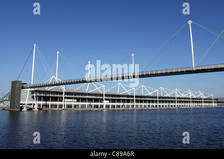 Footbridge and Excel Centre at the Royal Victoria Dock London Stock Photo