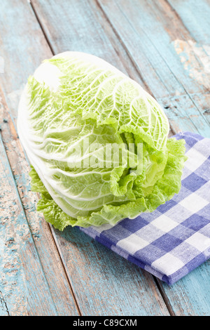Close up of chinese cabbage on checked napkin Stock Photo