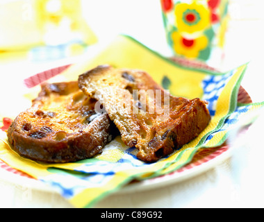 Slices of Panettone bread and butter pudding Stock Photo