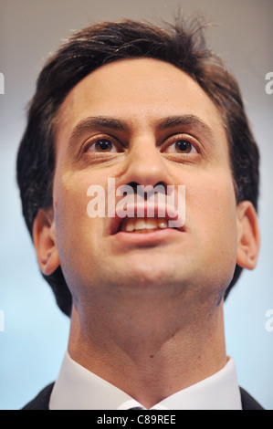 British Labour party leader, Ed Miliband, speaks during a conference Stock Photo