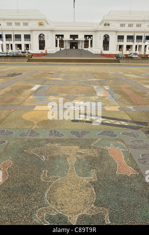 Australia, Australian Capital Territory, Canberra, View of old parliament house with motifs in foreground Stock Photo