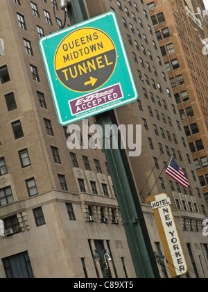 Queens Midtown Tunnel Sign, Eighth Avenue, NYC Stock Photo