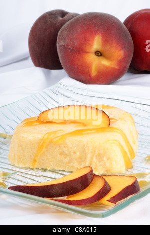 Heart shaped peach bavarian cream dessert Stock Photo