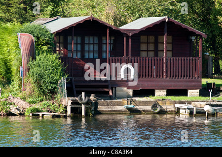 Wooden cabin on river Thames near Laleham, Surrey, England, UK Stock Photo