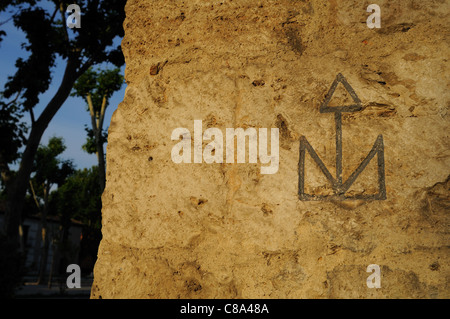 Masonry seal .Tower of the ' Obispo Tenorio '- Archbishop's Palace ( 15 th ) in ALCALA DE HENARES. Community of Madrid .SPAIN Stock Photo