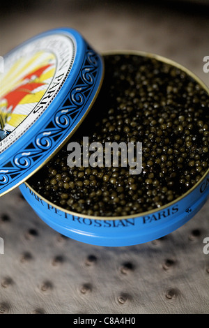 Can of Ossetra Imperial caviar Stock Photo