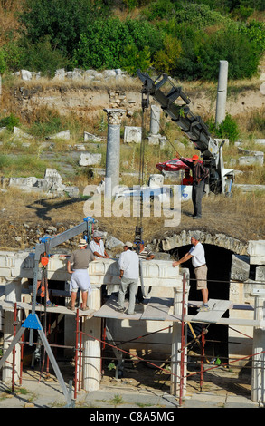 AFRODISIAS, TURKEY. Restoration and rebuilding work being carried out on the stage of the ancient amphitheatre. 2011. Stock Photo