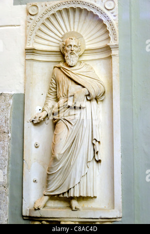 High relief of the apostle Paul (XV Century) of the sculptor Andrea  Bregno - church of San Pietro Ispano - Boville Ernica, Italy Stock Photo