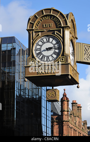 Decorative clock of the Scottish legal Life Assurance Society in Glasgow, Scotland, UK, Europe Stock Photo