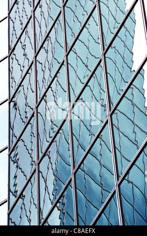 Reflections in a skyscraper window in Denver, Colorado, 10/11. Shot on Fuji 200 film. Stock Photo