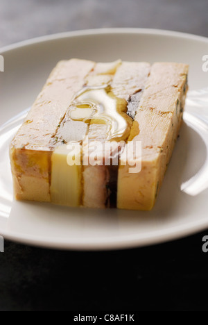 Foie gras,eel and asparagus terrine Stock Photo