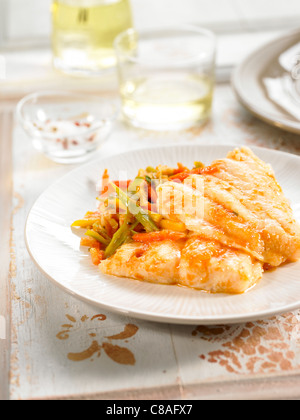 Panga fish fillets with vegetables Stock Photo