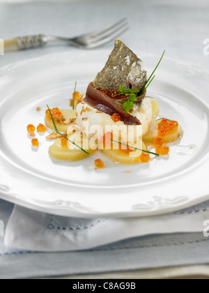 Salt-cod brandade with salmon roe Stock Photo