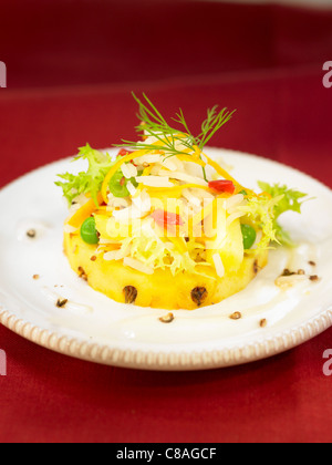 Pineapple with rice and creamy yoghurt Stock Photo