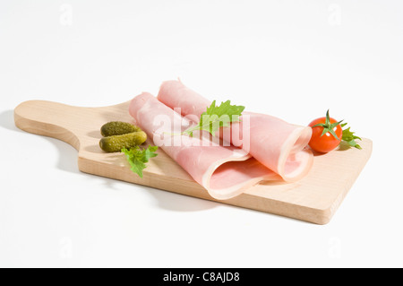Rolled slices of ham Stock Photo