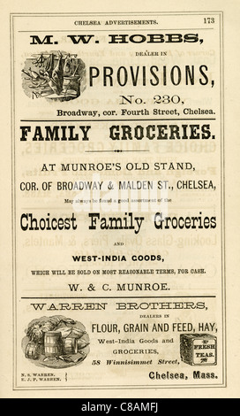 1870 classifieds advertisements from a Chelsea, MA city directory. Stock Photo