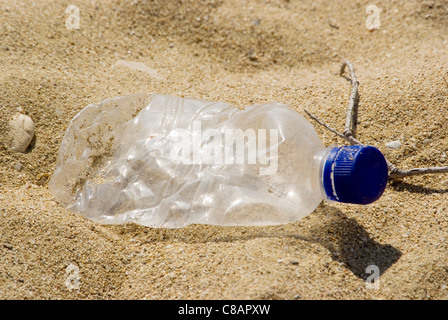 Empty plastic bottle in the sand
