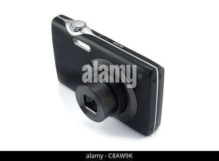 black digital camera is isolated on a white background Stock Photo