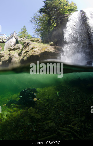 Scuba diving in Traunfall, Austria Stock Photo