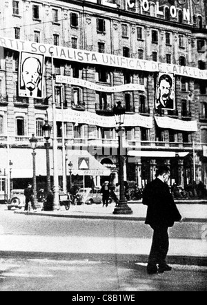 Republican banner in Madrid,the Spanish Civil War,1938 Stock Photo