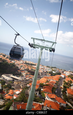 Madeira. Funchal. Cable car ride over roof tops. Funchal coastline Stock Photo