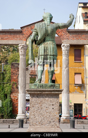 Milan - Statue of caesar Constantine for Sant Lorenzo basilica Stock Photo