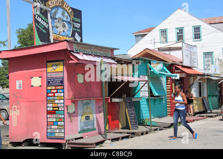 Fast Food stalls opposite the Marine Terminal, North Front Street, Fort George, Belize City, Belize, Caribbean, Central America Stock Photo