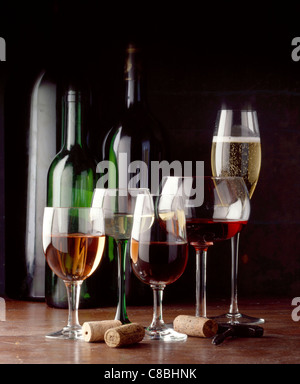 glasses and bottles of wine Stock Photo