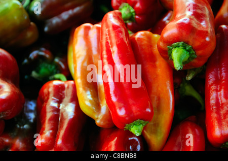 PEPPERS VARIOUS COLOURS COLORS IN SPANISH MARKET SPAIN ESPANA Stock Photo