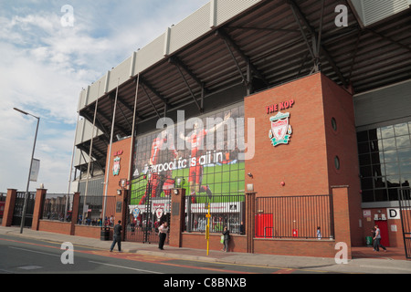 External view of the Kop end of Anfield, with the Paisley Gate at the home ground of Liverpool Football club. Aug 2011 Stock Photo