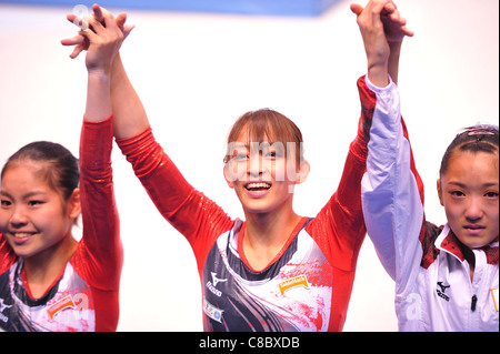 Rie Tanaka (JPN) performs during the FIG World Artistic Gymnastics Championships Tokyo 2011. Stock Photo